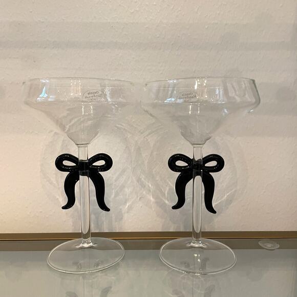 Black Bow Coupe Glass Set of 2 Holiday Glam Barware NEW - Picture 13 of 13